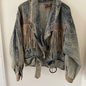 Stone Washed Jean Jacket with Leather Fringe